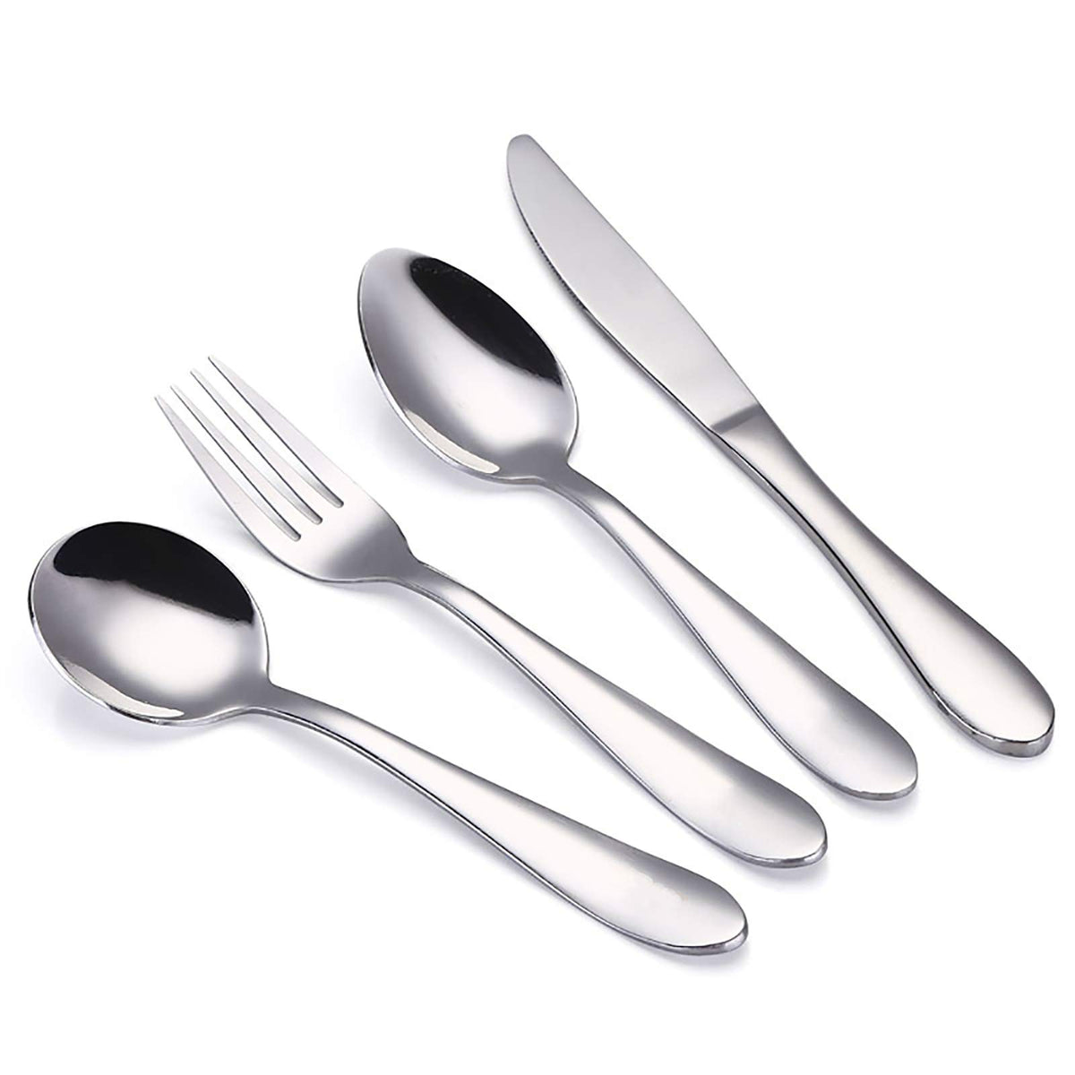 VANRA Juego de cubiertos para niños de 4 piezas de acero inoxidable 18/10, juego de vajilla para niños, juego de cubiertos plateados, utensilios de cena para niños pequeños (acabado cromado) (1 tenedor + 2 cucharas + 1 cuchillo)