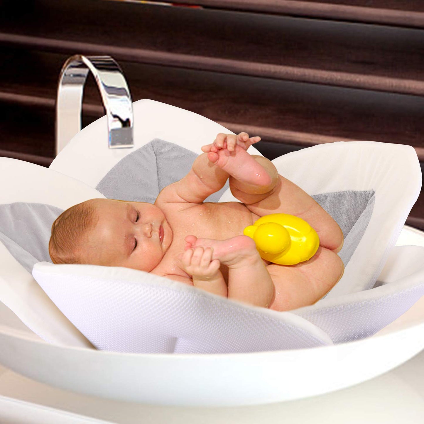 Baby Bath - Alfombrilla de baño para bebé, diseño de flores, color gris2