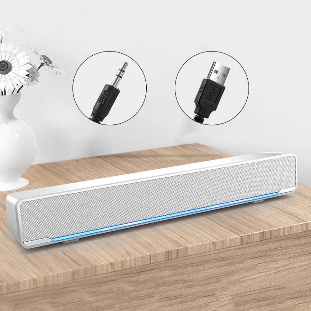Barra de Sonido, Mini Barra de Sonido con USB y Conector de Audio de 3,5 mm Altavoz de Sonido Estéreo 3D con Luz de Respiración LED Compatible con TV, Computadora de Escritorio,