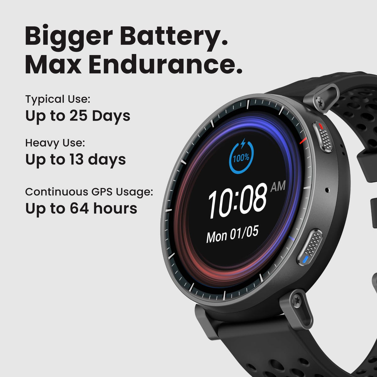 Reloj Inteligente Amazfit Active MAX Negro Pantalla AMOLED 1.5" GPS Batería De 25 Días Monitor De Ritmo Cardíaco y Sueño 170+ Deportes Para Android e iPhone