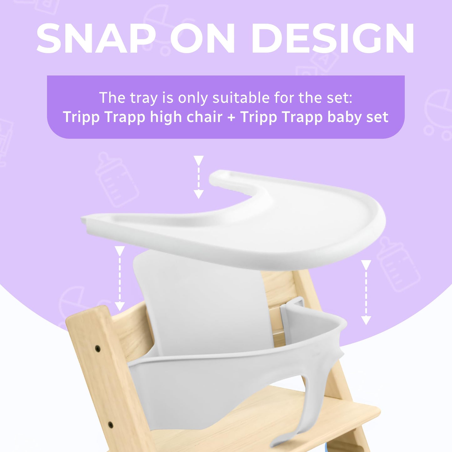 Bandeja para silla alta compatible con silla Stokke Trip Trap, gris brillante, diseño curvado ergonómico, sin BPA, fácil de montar