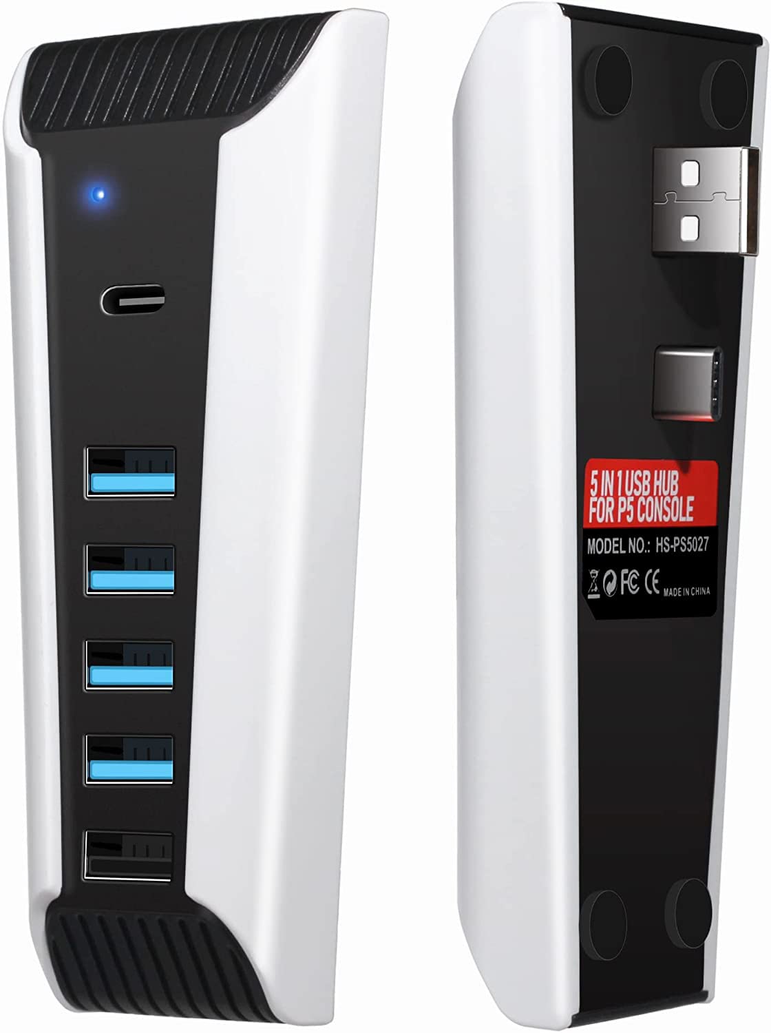 Concentrador USB AQIDAP Blanco de 5 Puertos de Alta Velocidad para PS5