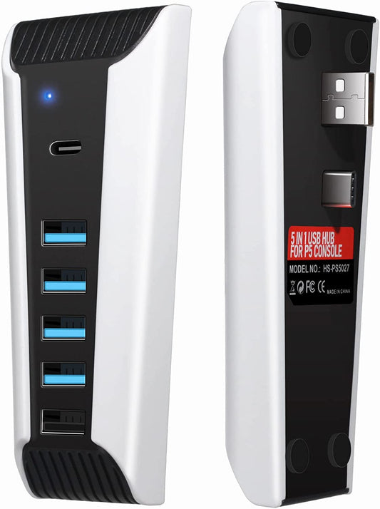 Concentrador USB AQIDAP Blanco de 5 Puertos de Alta Velocidad para PS5