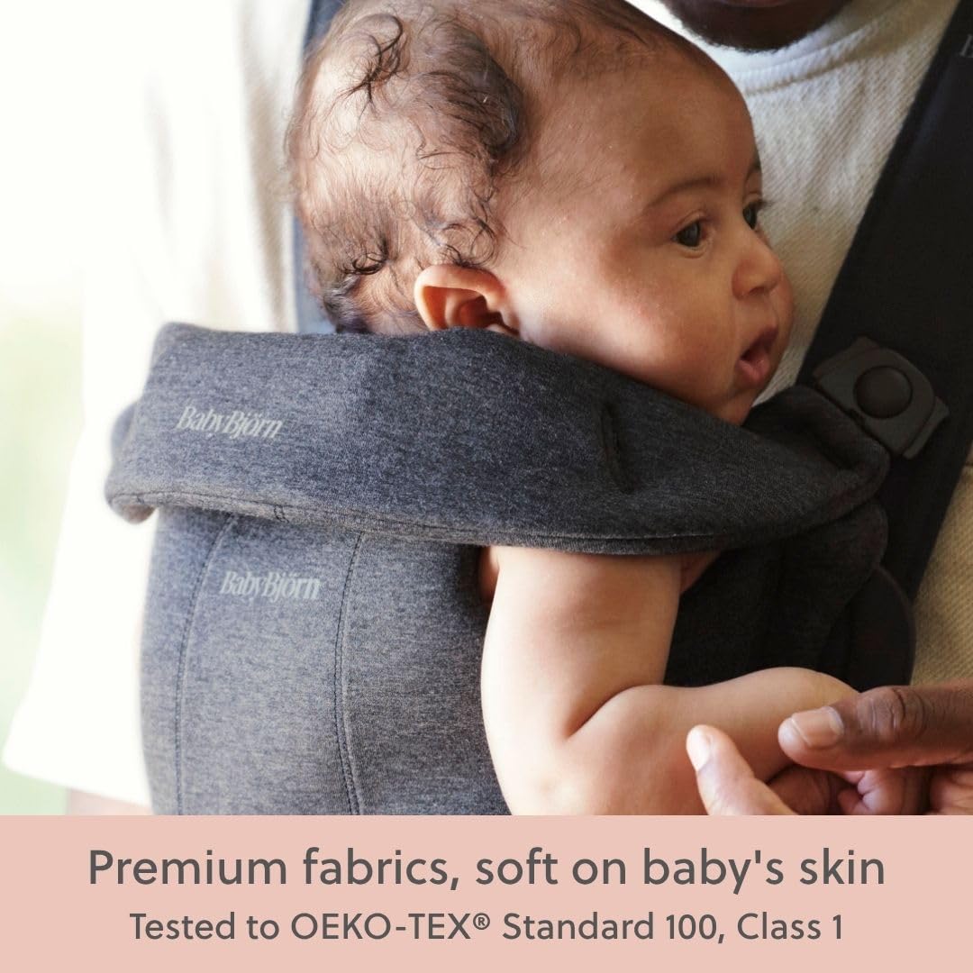 BabyBjörn Canguro Portabebé Mini, Charcoal Gray, Jersey 3D | Para recién nacidos, de 0 a 12 meses (3.2–11 kg), ergonómico y fácil de usar
