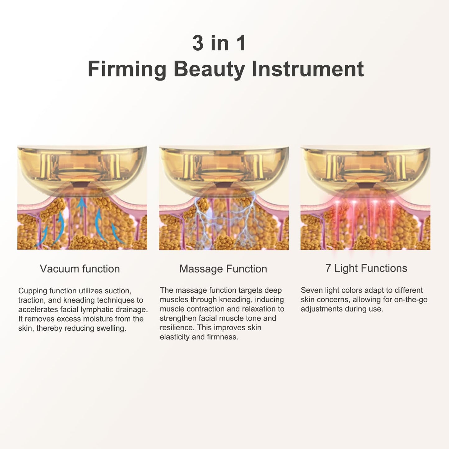 CENXIGO Masajeador de drenaje linfático 3 en 1, ventosas para contorno facial, luz roja, herramienta para reafirmar la piel facial, reductor de papada.