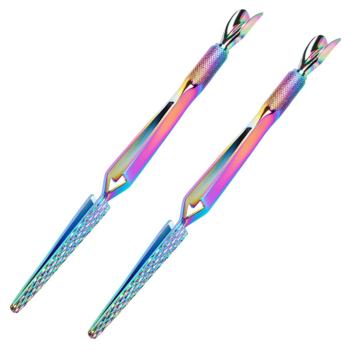 2 herramientas de arte de unas coloridas de acero inoxidable para pellizcar cuticulas - Pinzas multifuncion para moldear unas postizas herramienta de manicura