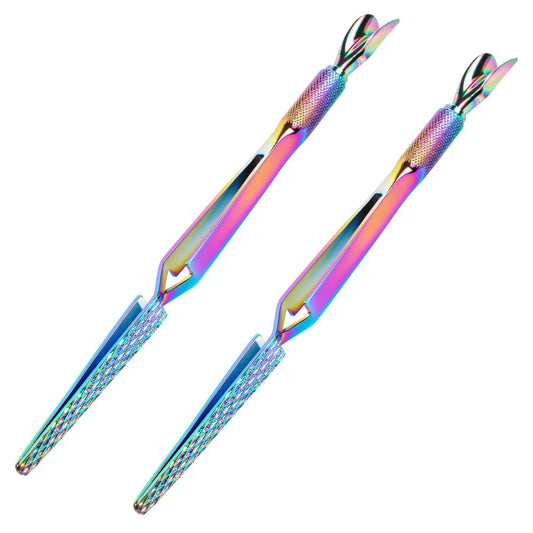 2 herramientas de arte de unas coloridas de acero inoxidable para pellizcar cuticulas - Pinzas multifuncion para moldear unas postizas herramienta de manicura