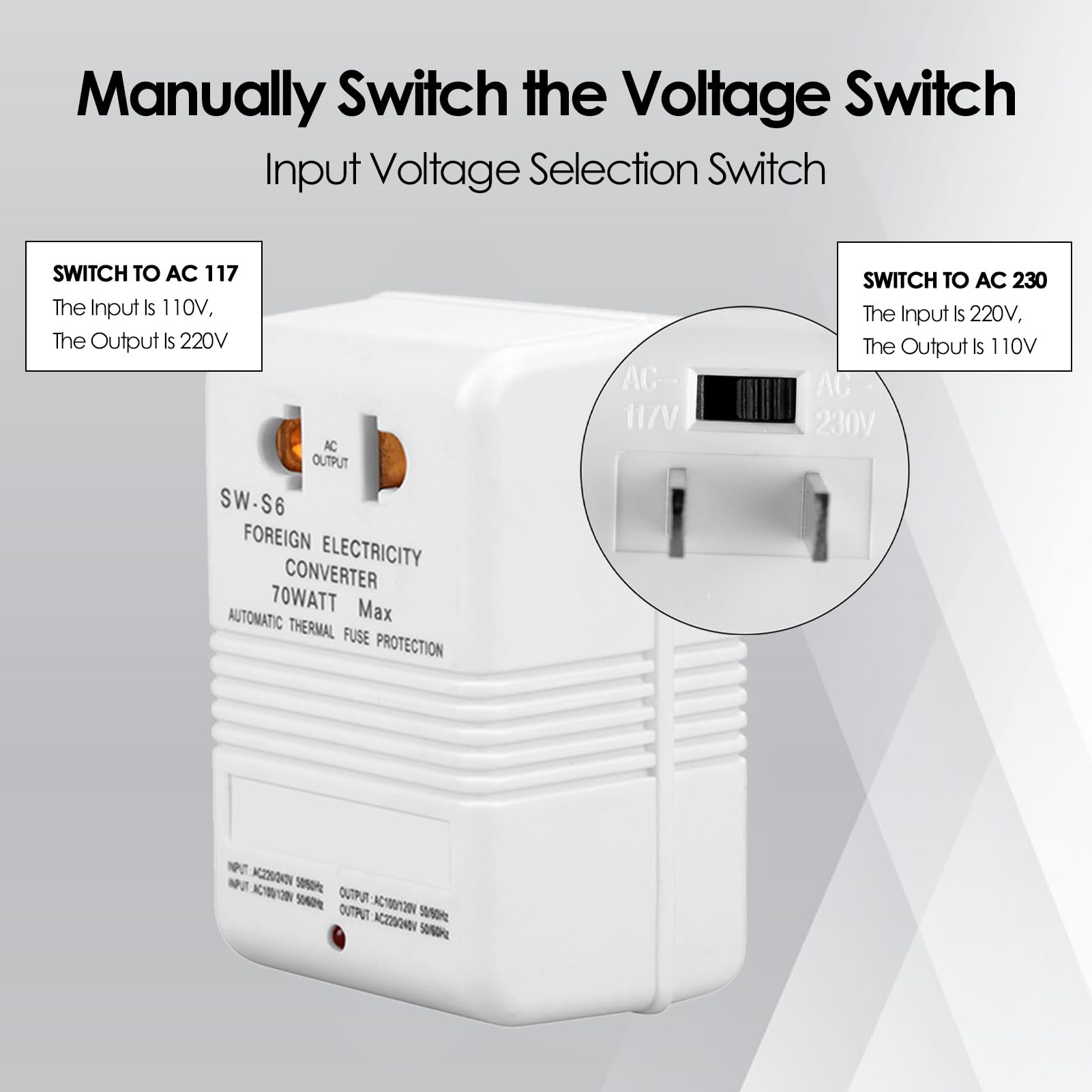 Transformador Convertidor de Voltaje Walfront Enchufe CN para Viaje 70W 110V a 220V 240V