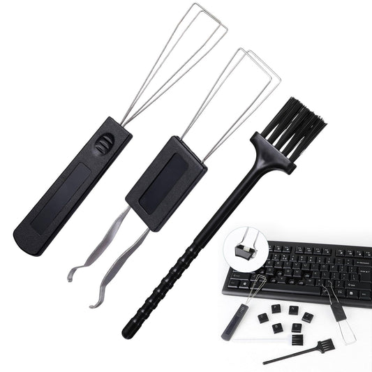 3PCS Extractores de Teclado, Cepillo de Limpieza de Teclado, Extractor de Teclado de Acero Inoxidable, Extractor de Teclado de Ordenador y Herramienta de Limpieza de Teclado (Negro)