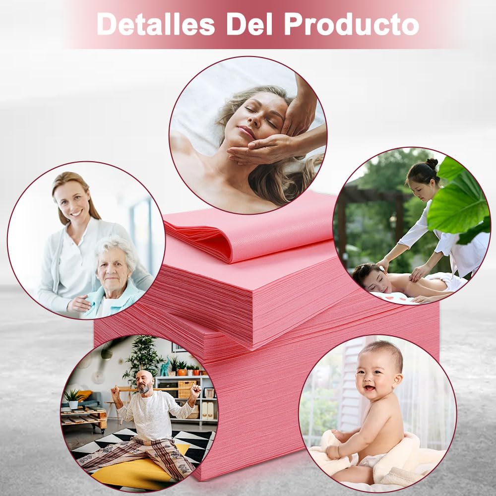 Sábanas para Camilla de Masaje SPA No Tejidas Rosa 50 Piezas para Belleza y Viajes