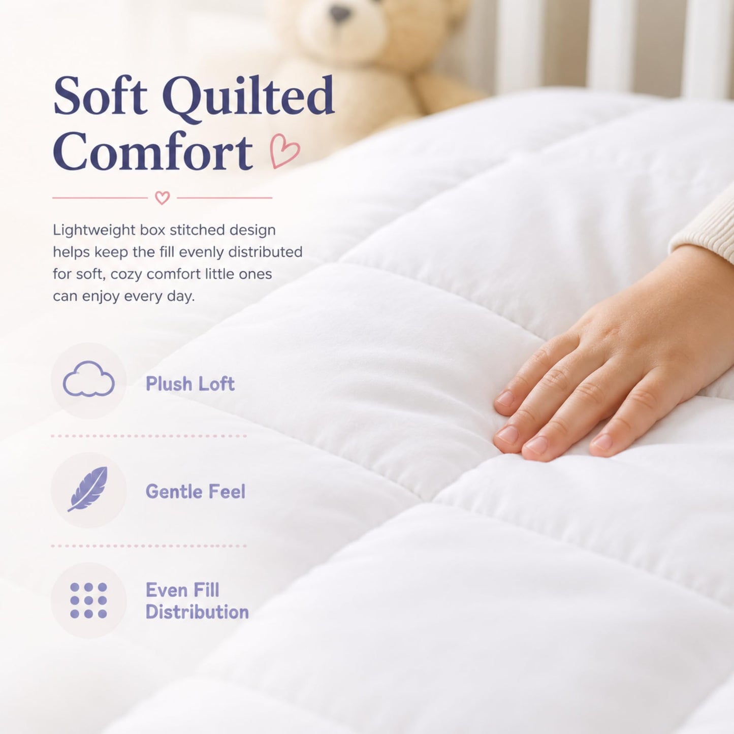 Continental Bedding - Edredón para niños pequeños, Relleno de edredón 100% Microfibra, Manta de Dormir con Funda de algodón, se Adapta a Cuna estándar, Cama para niños, 33 x 42 Pulgadas, Color Blanco