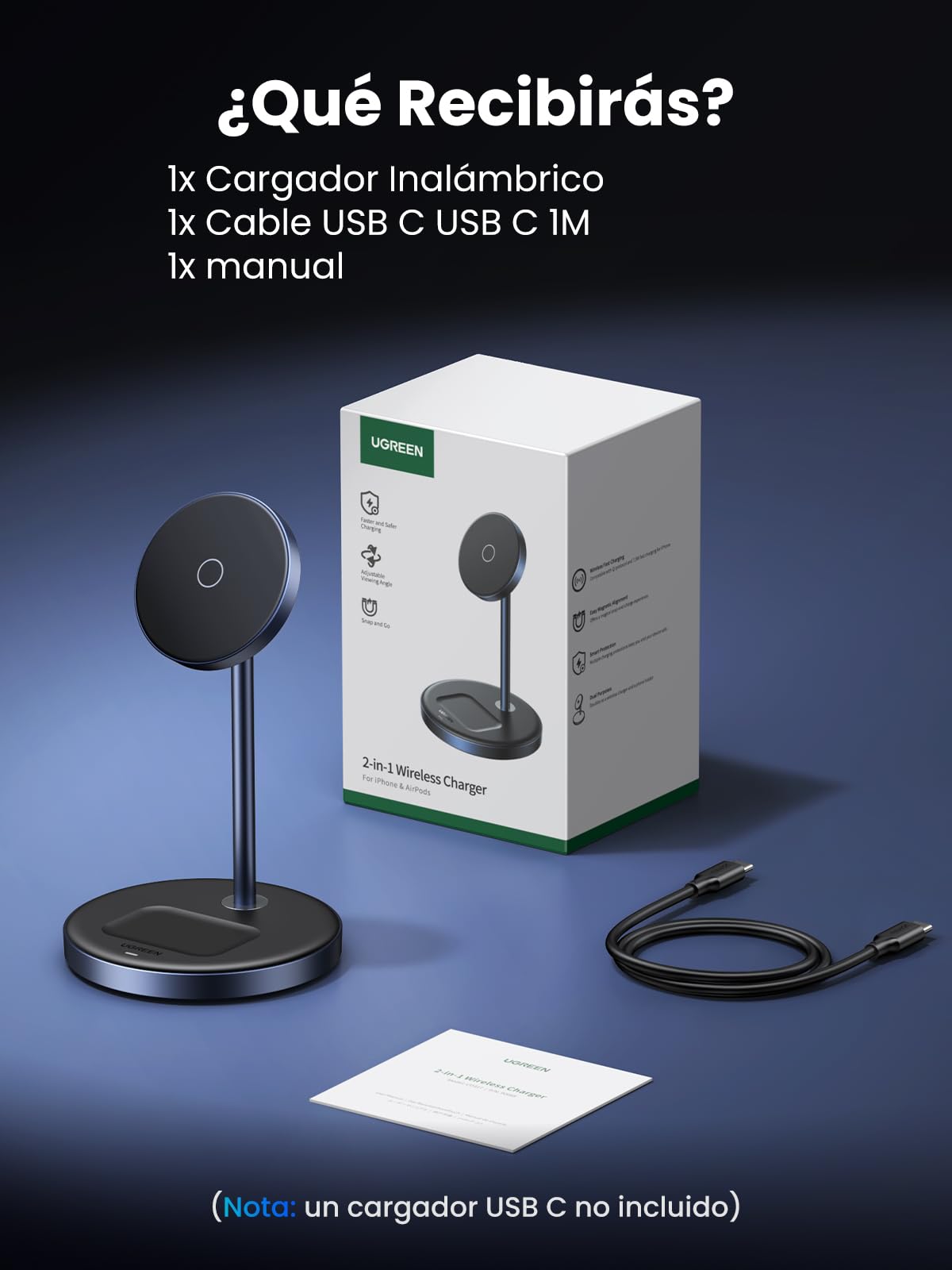 Soporte de Carga Inalámbrico UGREEN Blanco Qi 3 en 1 para iPhone y AirPods