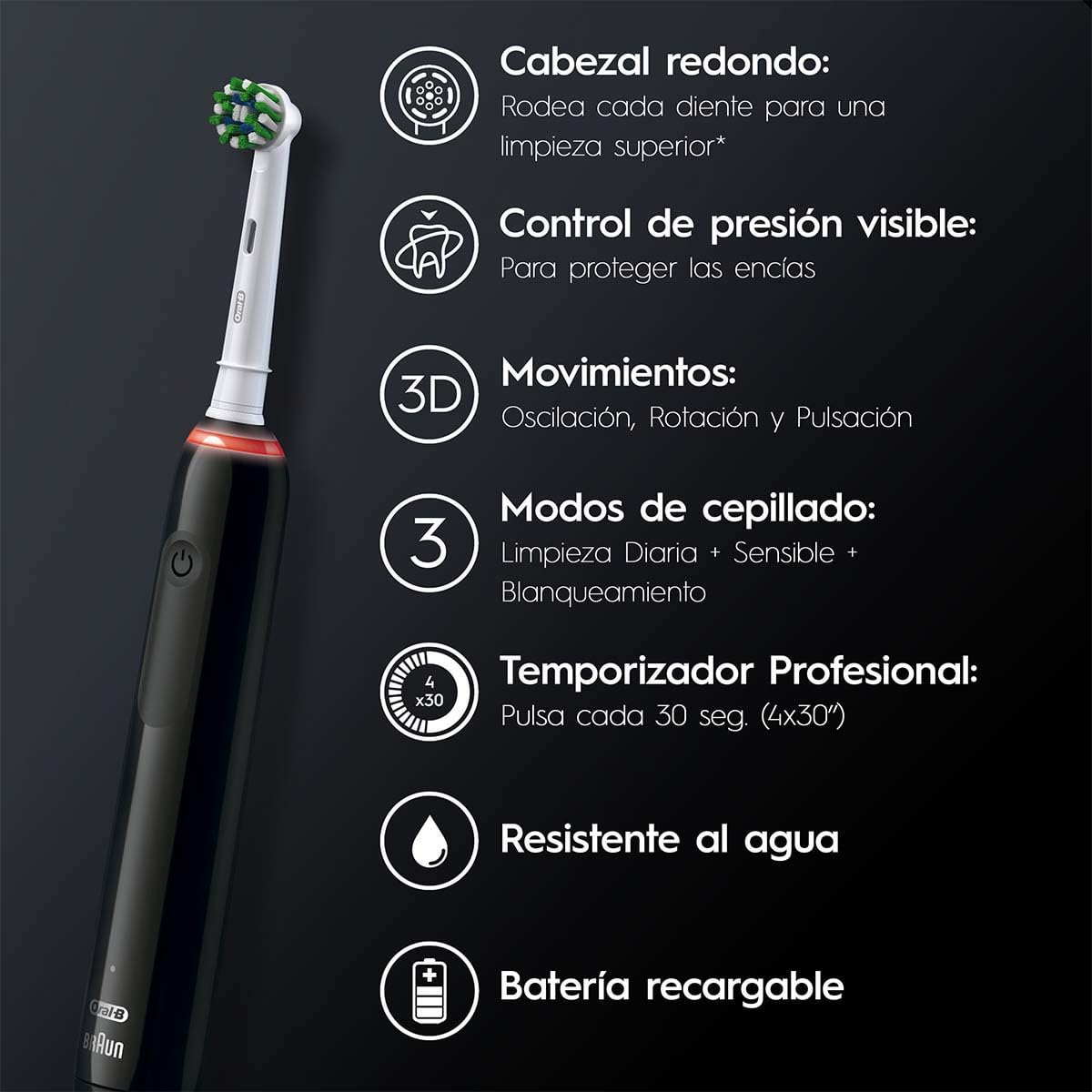 Oral B PRO Series 3: Cepillo de Dientes eléctrico + 4 Repuestos Precision Clean