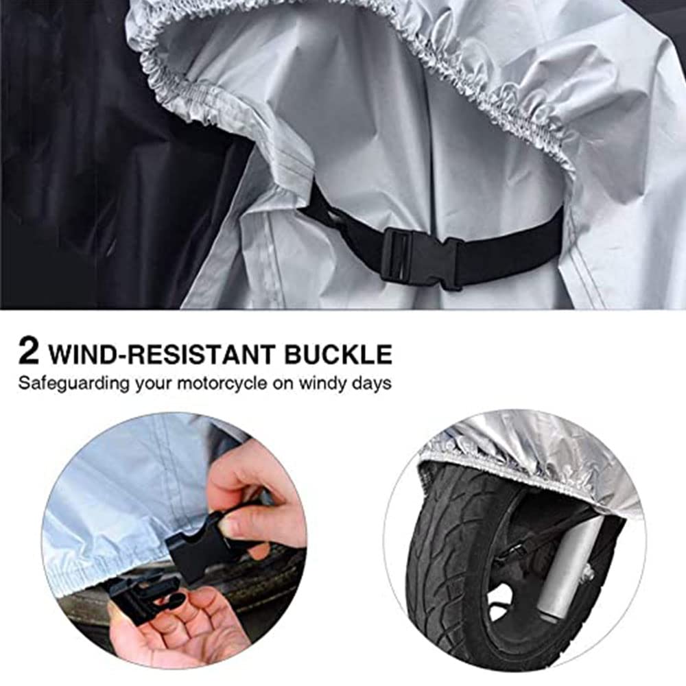 Funda Cubierta Motocicleta Motos Impermeable - Funda para Motocicleta Protección contra el Polvo, UV, Escombros, Lluvia y Clima, Aptos (XXL - Black & Silver)