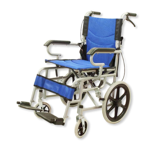 INFINITY | Silla de Ruedas de Traslado Plegable con Freno en Agarradera y Cinturón de Seguridad (AZUL)