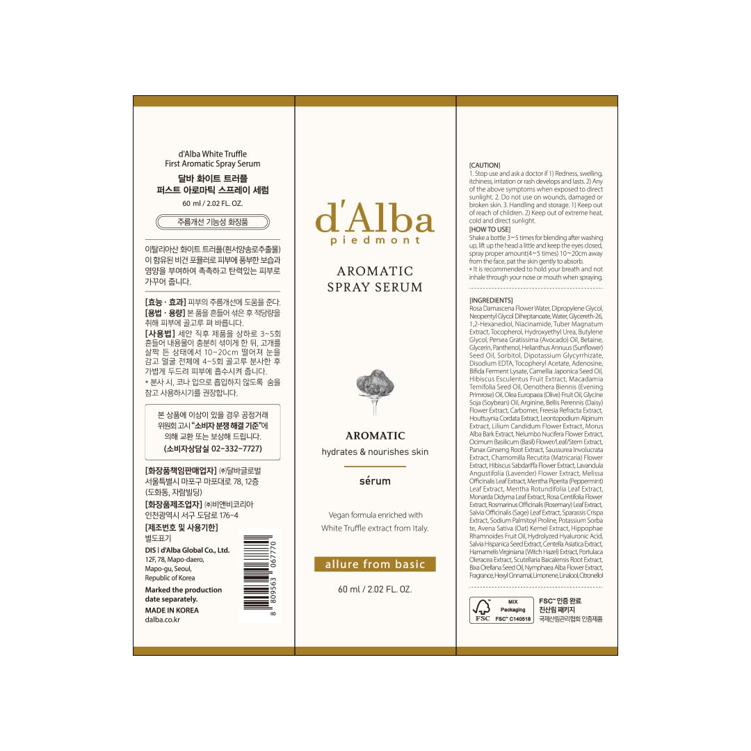 dAlba Sérum en Spray Vegano de Trufa Blanca Aromática 60ml
