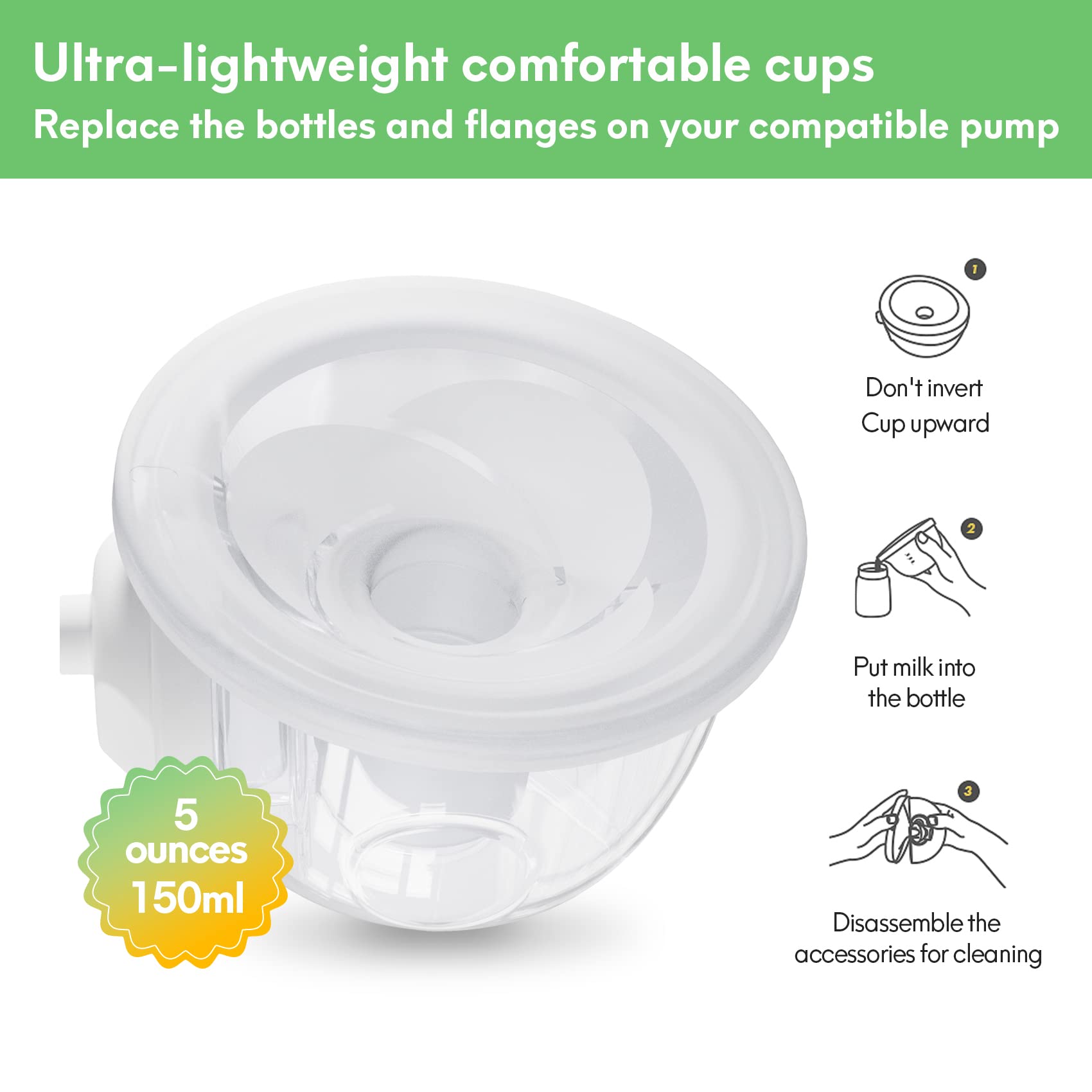 LOZAEVE Baby CaraCups - Colección de leche portátil, juego de tazas de recolección de leche materna manos libres, compatible con Spectra S1 / S2, Medelaa, Lansinohh, 99.9% de bombas de leche