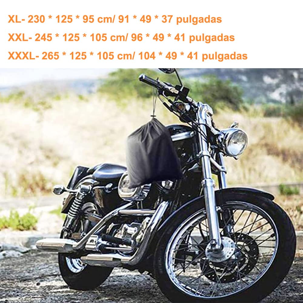 Funda para Moto Cubierta de la Motocicleta Oxford - Cubierta para Motocicletas, Funda para Motocicleta Impermeable Protección contra el Polvo, UV, Escombros, Lluvia y Clima (XXXL 104pulgadas - Negro)