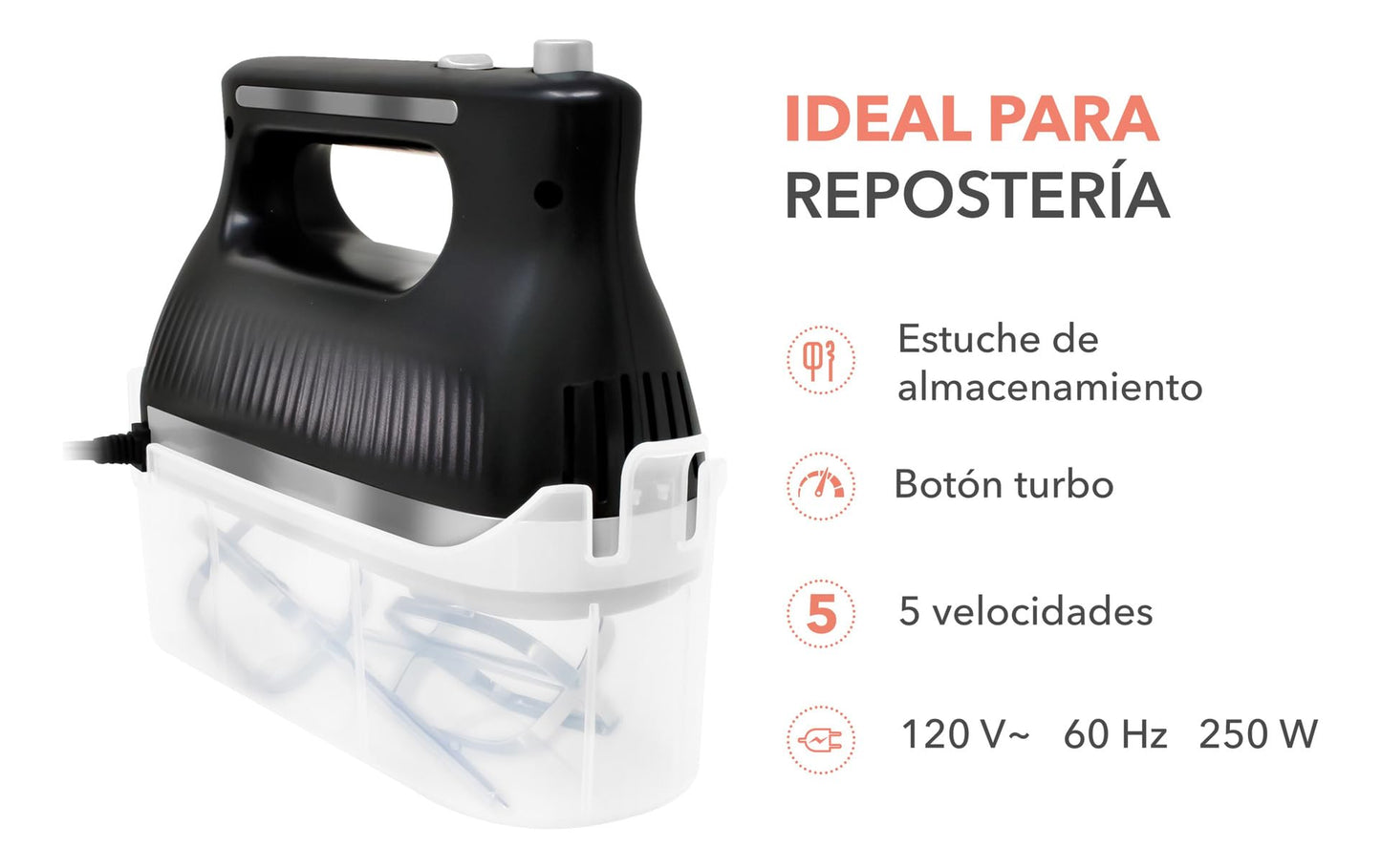 Batidora de Mano RCA Blanca con Motor Potente y Velocidades Ajustables para Repostería y Cocina