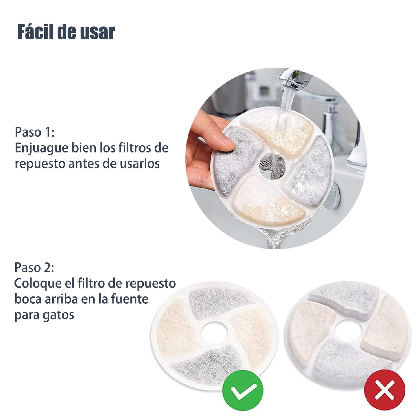 JMKleptobiosis Filtros para Fuente de Gatos，6 Piezas Filtros para Fuente de Agua para Mascotas，,Filtro de carbón Activado Sistema de Triple Filtracion Filtro de Repuesto.