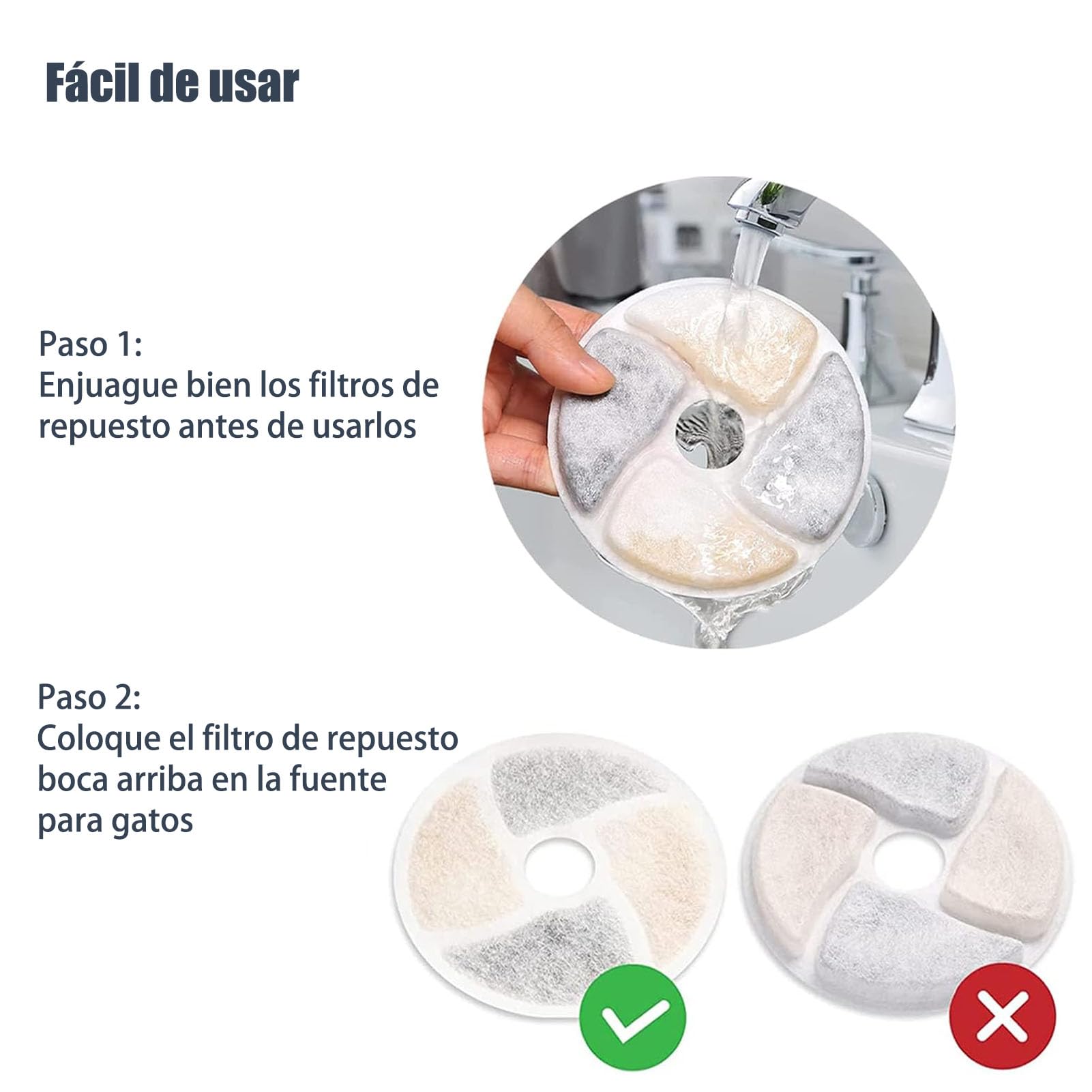 JMKleptobiosis Filtros para Fuente de Gatos，6 Piezas Filtros para Fuente de Agua para Mascotas，,Filtro de carbón Activado Sistema de Triple Filtracion Filtro de Repuesto.
