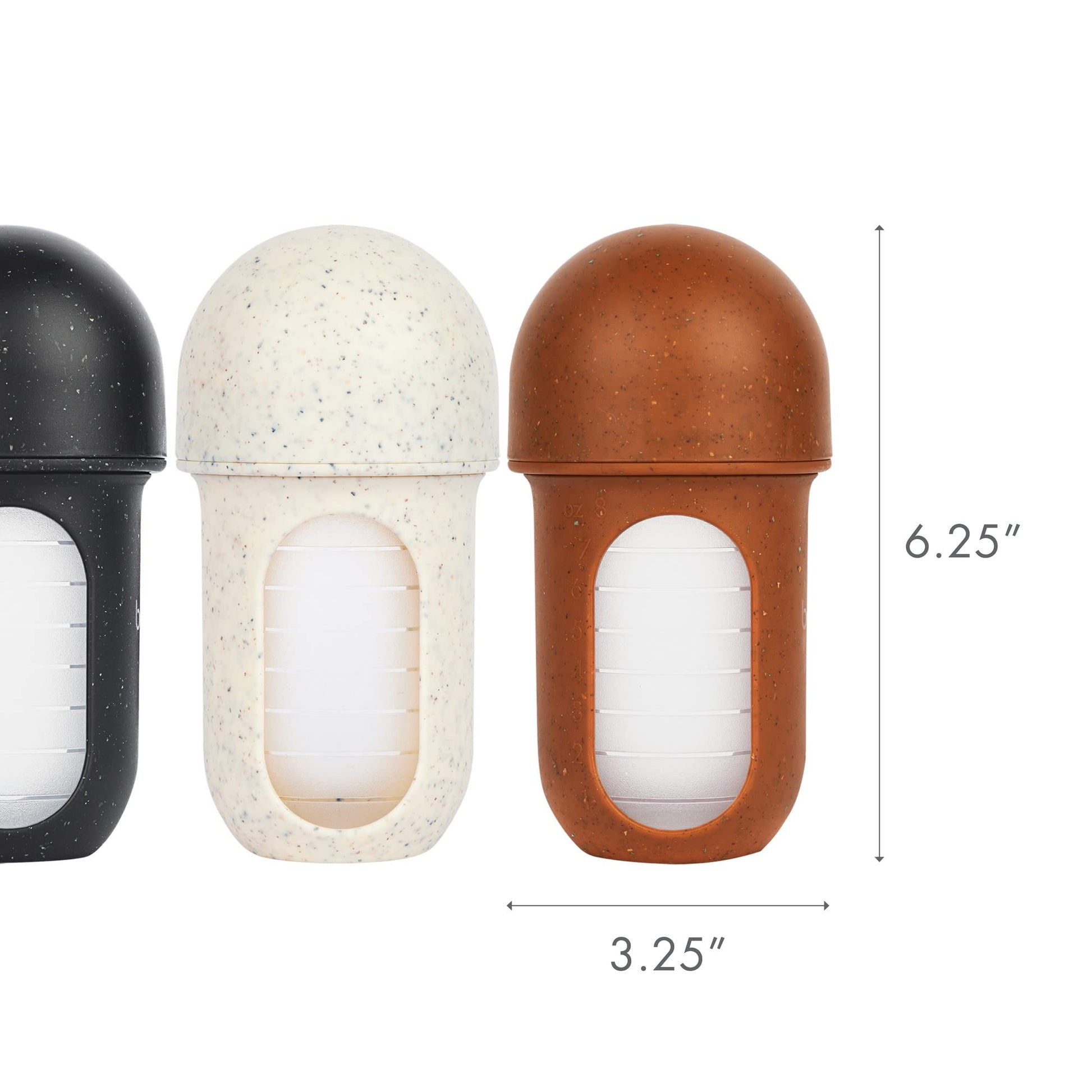 Boon Nursh - Biberones de silicona reutilizables con diseño de bolsa de silicona plegable, esenciales para el bebé, etapa 2, biberones de flujo medio, moteados, 8 onzas, 3 unidades