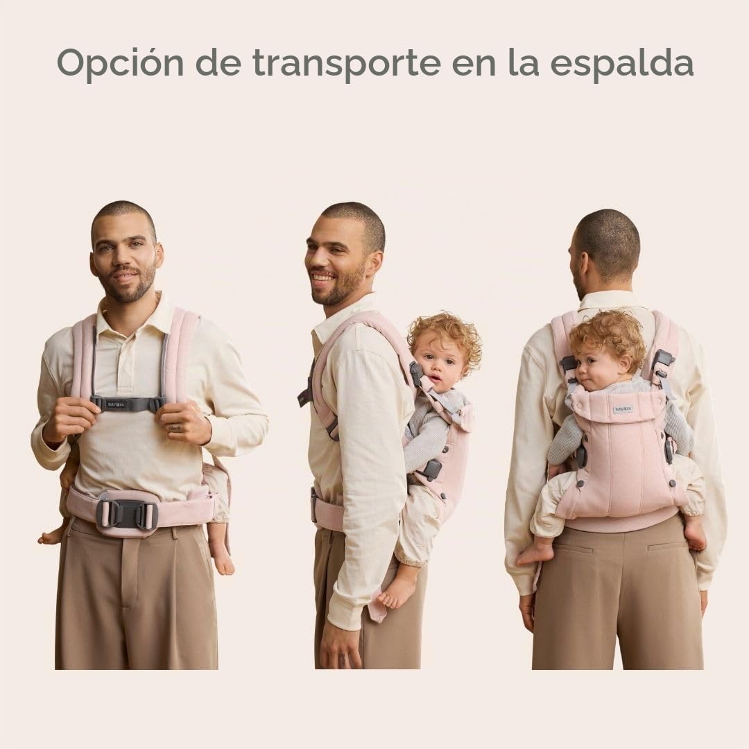 BabyBjörn Canguro Portabebé Harmony, Tejido Jaspeado, Rosa claro | Ergonómico, para recién nacidos hasta los 3 años (3.2–15 kg), 4 posiciones, posición de piernas ajustable, suave y cómodo