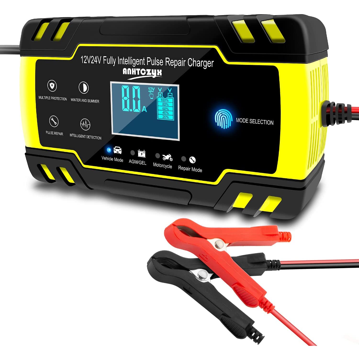 Cargador de Batería Coche Moto, 24V/4A 12V/8A Automático Inteligente Cargador de Batería con LCD Pantalla, Cargador de Reparación de Pulso para Automóviles,Motocicletas,ATVs,RVs,Barco,Excavador,Camión