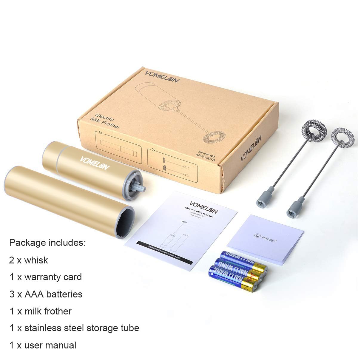 Espumador Eléctrico de Mano Acero Inoxidable 304 para Capuchino con Baterías Incluidas