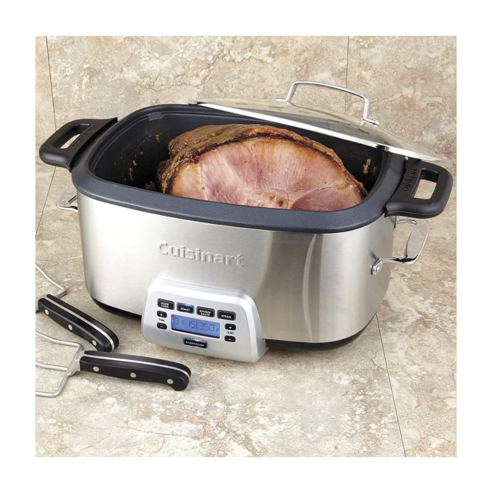 Cuisinart 3-in-1 Cook multi-cooker central, olla de cocción lenta, vaporizador, Acero inoxidable, 7.5 l, 1