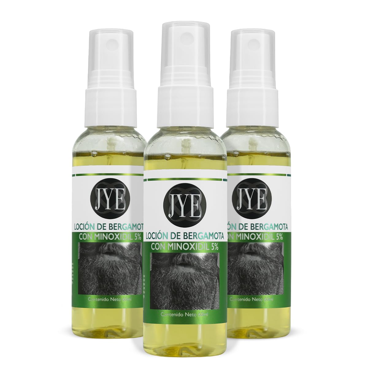 Set de Botellas JYE Bergamota Minoxidil 5% Cabello y Barba Unisex Crecimiento y Fortalecimiento
