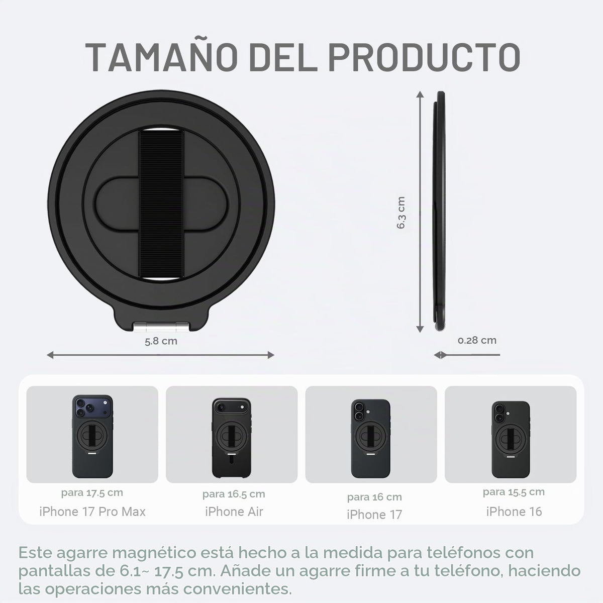 Soporte Magnético Gornergrat Grat 4 Plata con Lazo de Correa Giratorio Compatible con iPhone 17 Pro Max para Teléfono