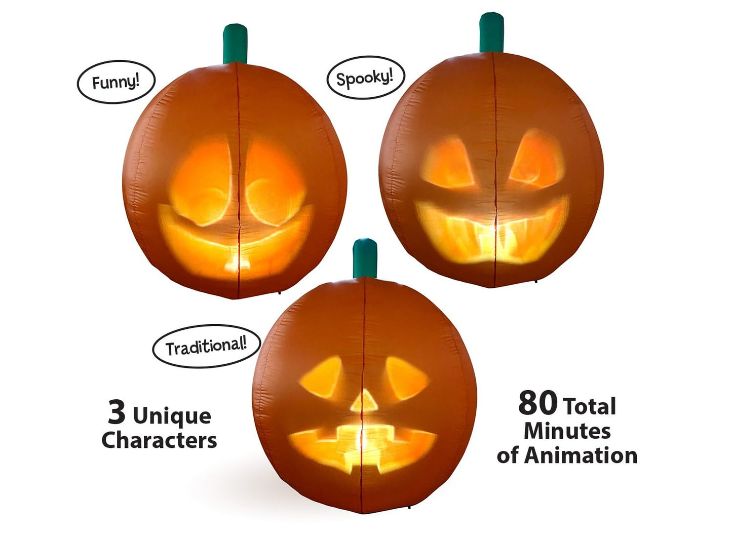 ANIMAT3D - Calabaza inflable animada parlante Jabberin' Jack de 1.5 metros de altura con pantalla HD de 56” y proyector incorporado, incluye 80 minutos de contenido.