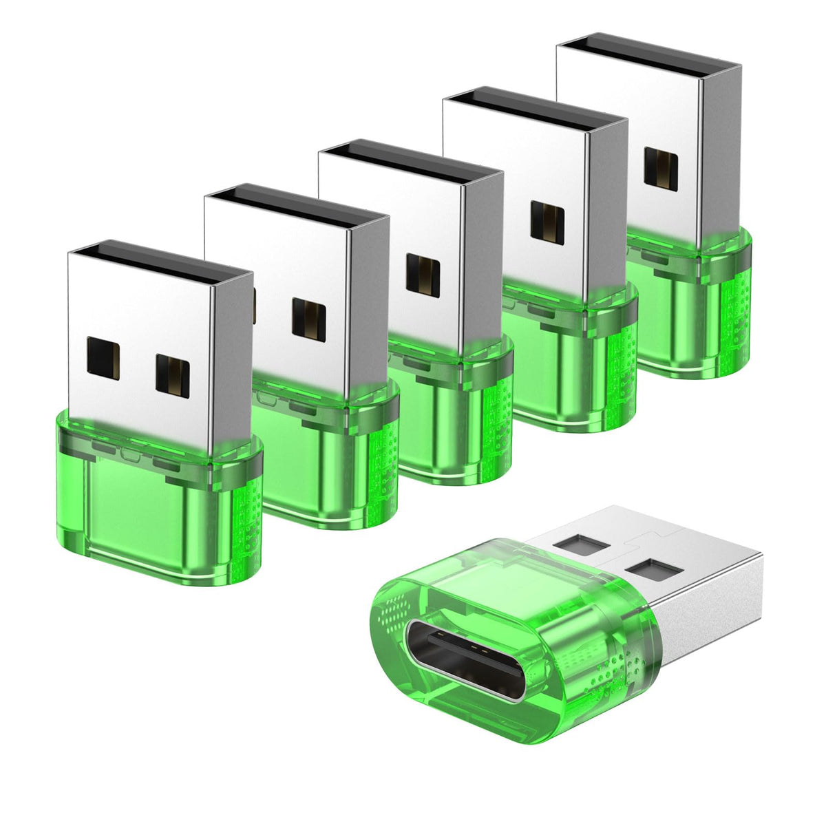 Adaptador USB a USB C Compatible con iPhone15 Plus AirPods Pro Galaxy S20 Pixel Verde Paquete de 6 con Carga Súper Rápida y Función OTG