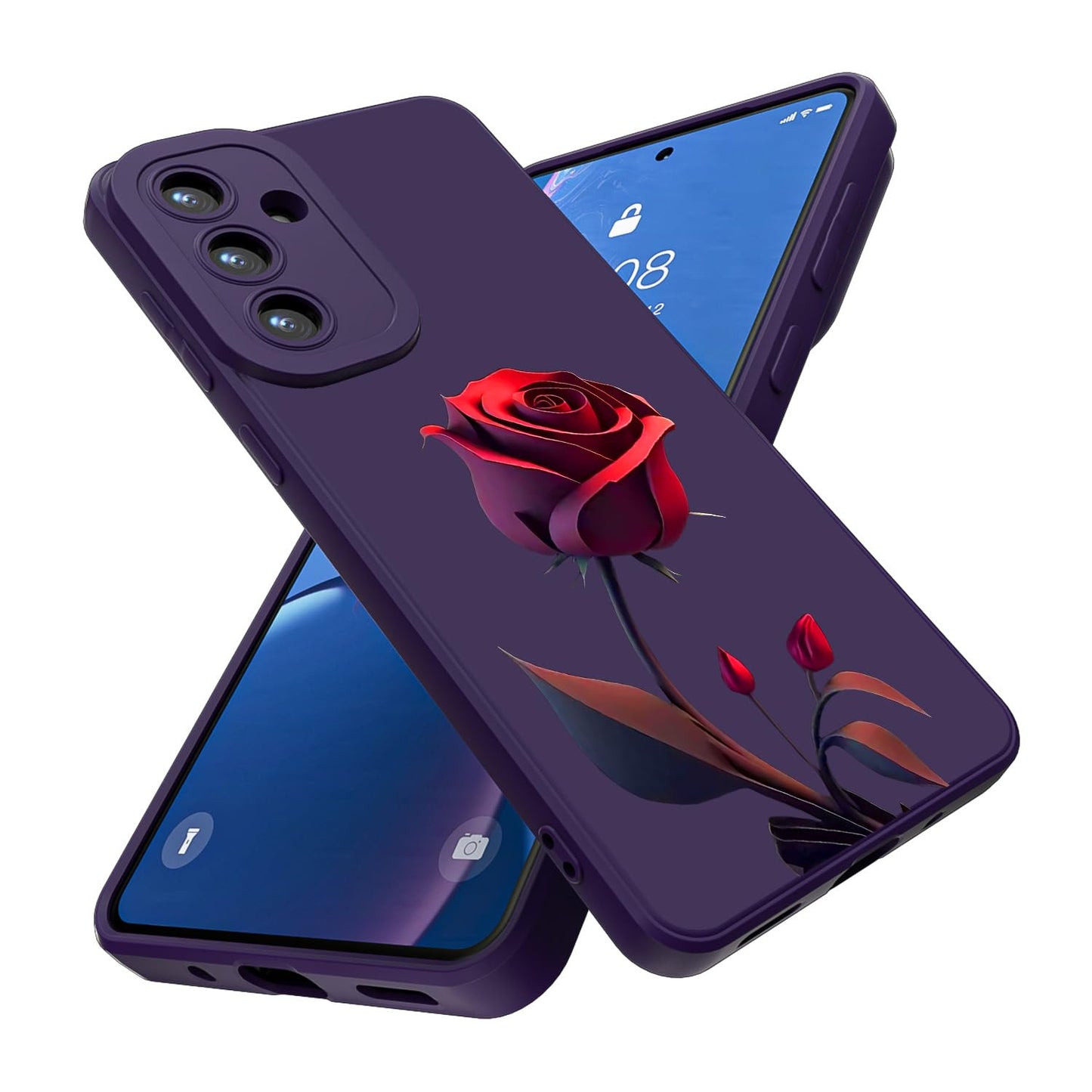 Threehao Funda para Samsung Galaxy S24 FE Case Uso Rudo, Ultra Delgado Flexible Silicona Púrpura Carcasa con Aesthetic Dibujos Flores, Antigolpes Anti-arañazos Protectora