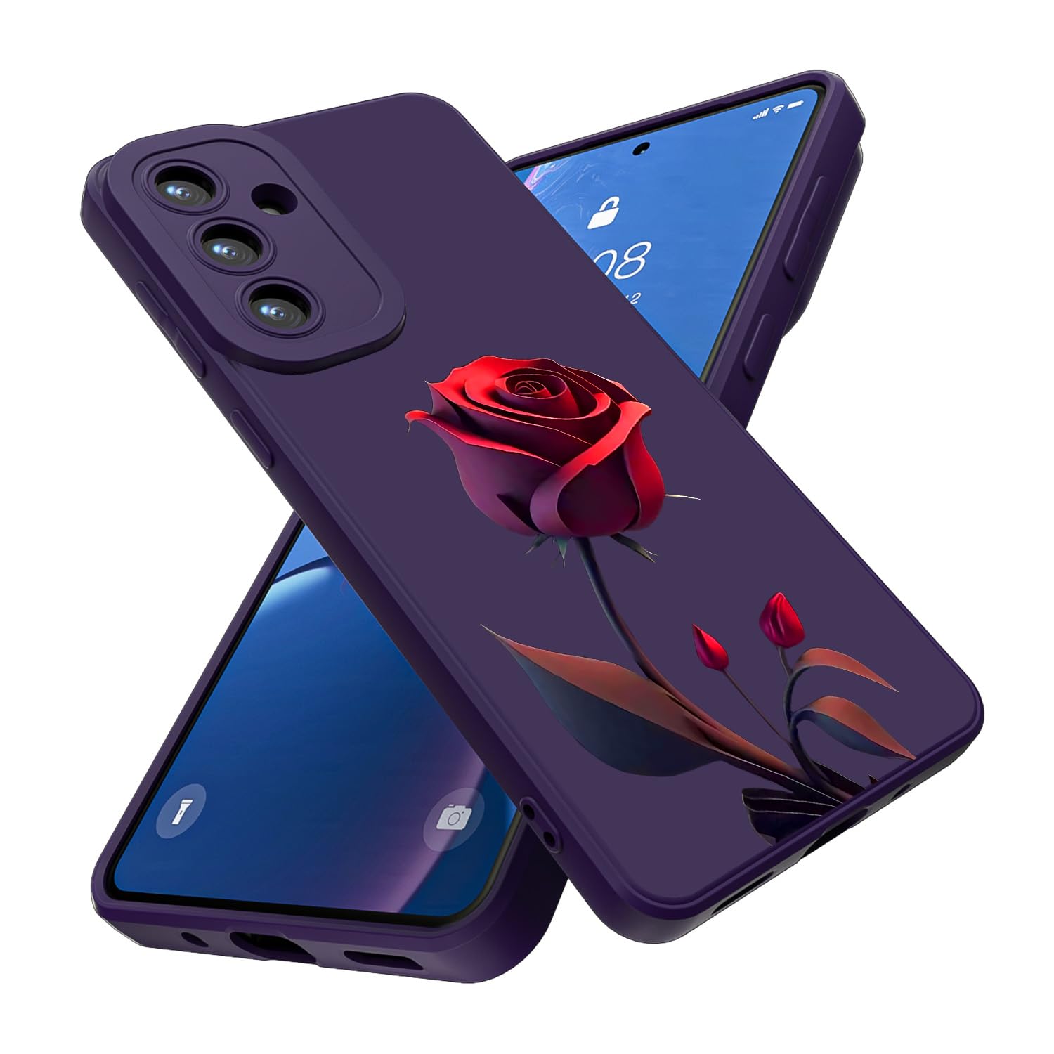 Threehao Funda para Samsung Galaxy S24 FE Case Uso Rudo, Ultra Delgado Flexible Silicona Púrpura Carcasa con Aesthetic Dibujos Flores, Antigolpes Anti-arañazos Protectora