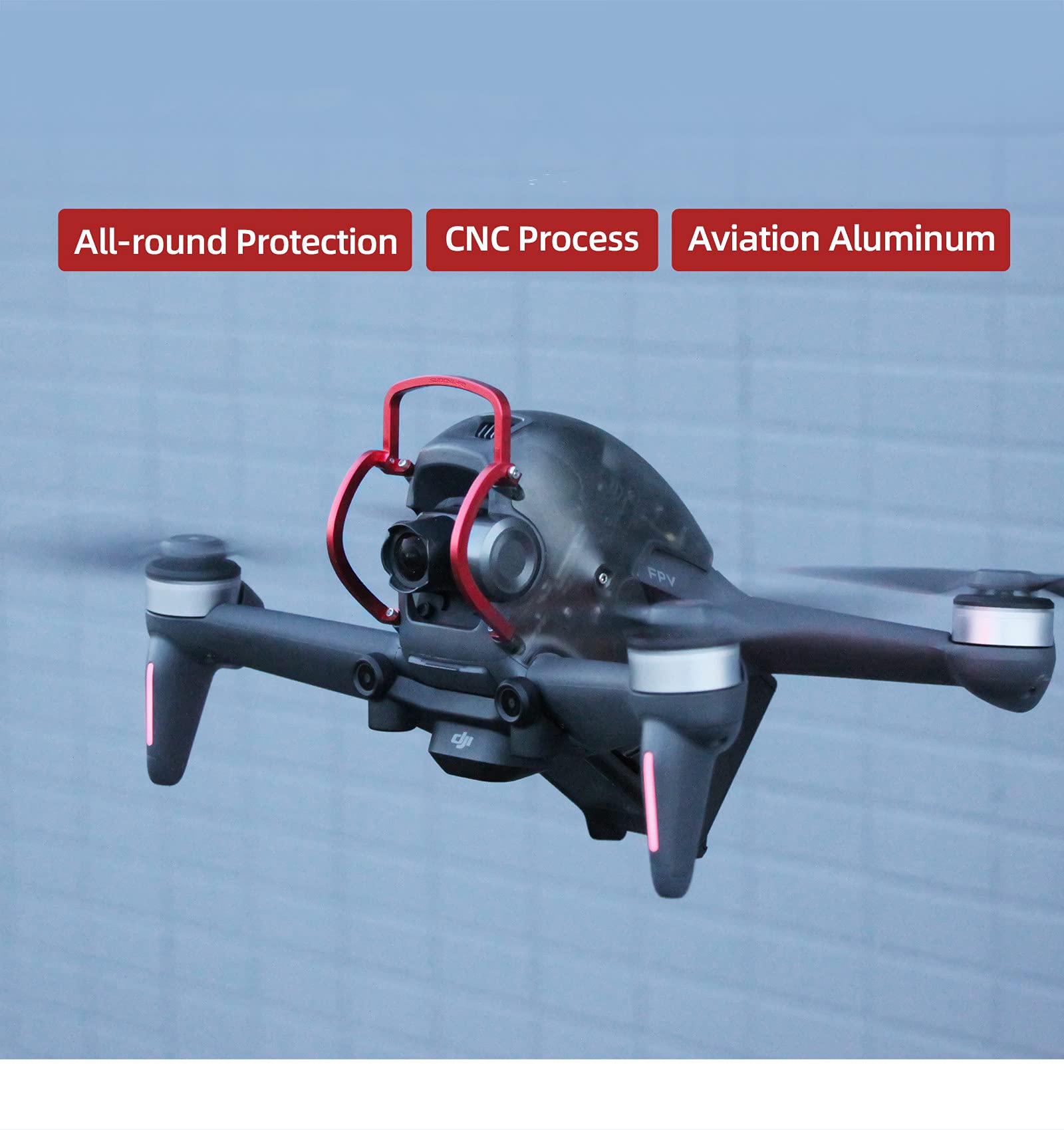 FPV Drone Gimbal Bumper para DJI FPV Drone PTZ Protect Bar Cámara de aleación de aluminio Anti-colisión (Rojo)