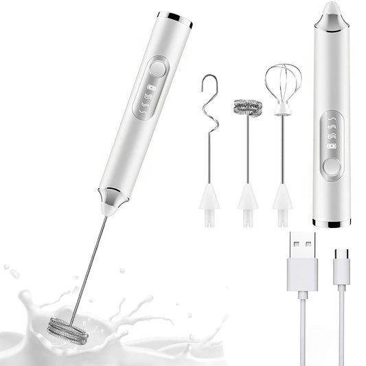 ANGECM8 Espumador de Leche eléctrico recargable por USB,3 velocidades con 3 batidor de acero inoxidable,Agitador electrico,Batidor electrico de mano para Café,Lattes,Capuccino,Chocolate Caliente
