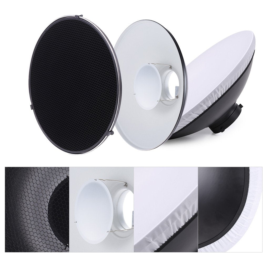 Andoer Bowens - Difusor Reflector para Platos de Belleza de 16 Pulgadas + Rejilla de Panal + Tela Suave Interior Blanco para Estudio fotográfico Bowens luz estroboscópica Speedlite