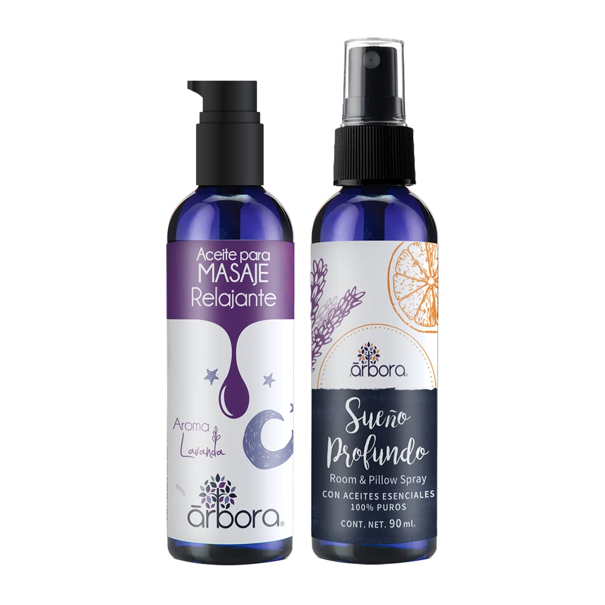 Kit de Relajación Árbora Lavanda con Aceite para Masaje Relajante y Spray Aromaterapia Sueño Profundo