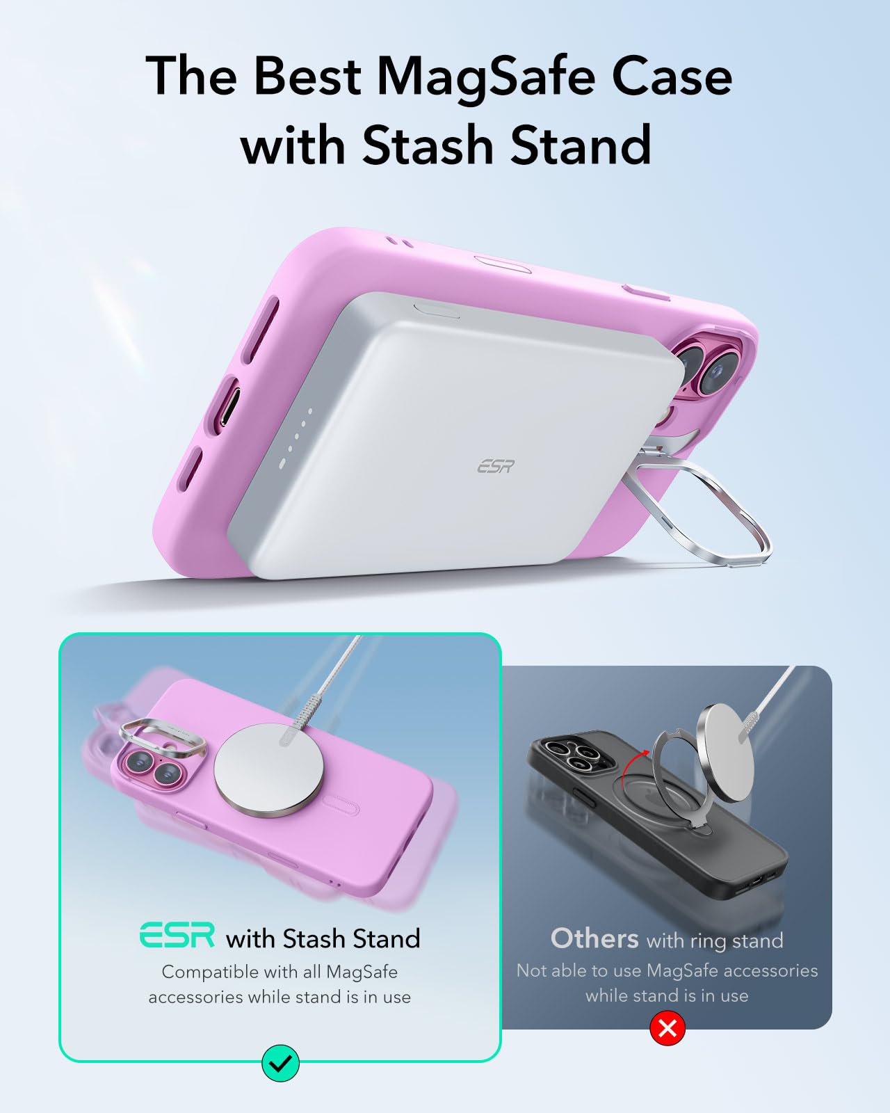 ESR - Funda para iPhone 16 Plus de silicona con botón de control de cámara y soporte, compatible con MagSafe, soporte para cámara integrado, funda magnética para iPhone 16 Pro Max, serie Cloud, rosa