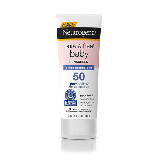 Loción de Protector Solar Mineral Neutrogena Baby Blanco Resistente al Agua con Zinc Oxide y SPF 50 para Bebé