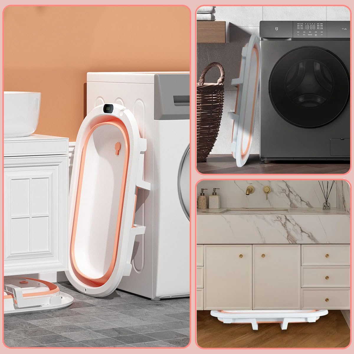 Bañera Tina de Baño Plegable para Bebés - Tina Para Baño Bebé Portátil, con Cojín Antideslizante y Visualización de la Temperatura, con Orificio de Drenaje, Apto para Niños de 0 a 6 Años (Rosa)