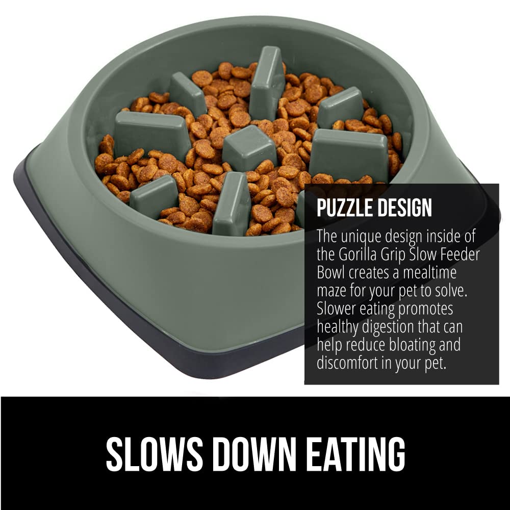Gorilla Grip Slip Resistant Slow Feeder Pet Bowl, 2 Cups, Slows Down Food, Healthy Eating Habit, Reduce Dogs from Overeating, Improve Pets Digestion, Dishwasher Safe, for Dry, Fresh, Wet Foods, Sage