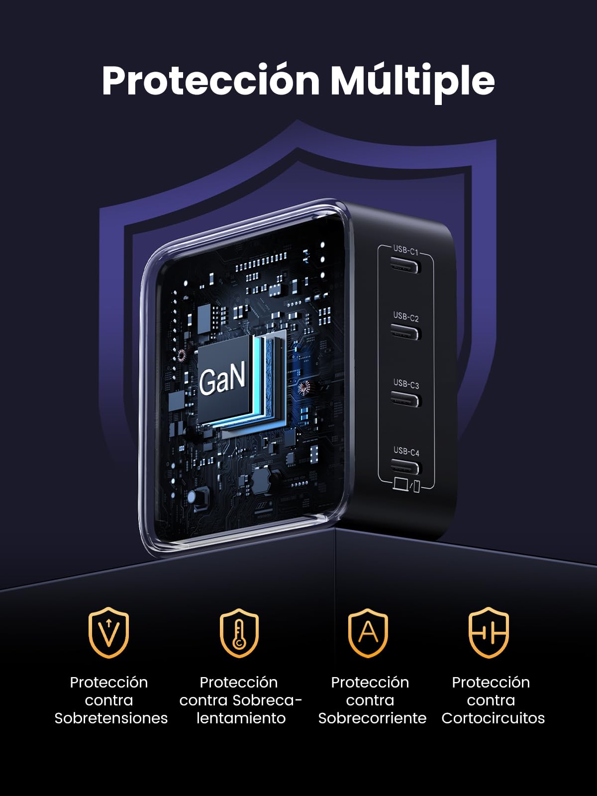 Original Cargador USB C UGREEN Nexode Negro 100W Carga Rápida con 4 Puertos