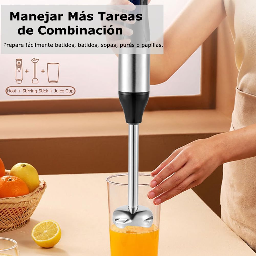 Feiniao 5 EN 1 Licuadoras de Mano, Licuadora Manual 600W, Batidora de Inmersión, Batidor de Mano con Varilla Trituradora, Taza de Molienda, Picadora de Carne, Espumador de Leche, Batidor de Huevo