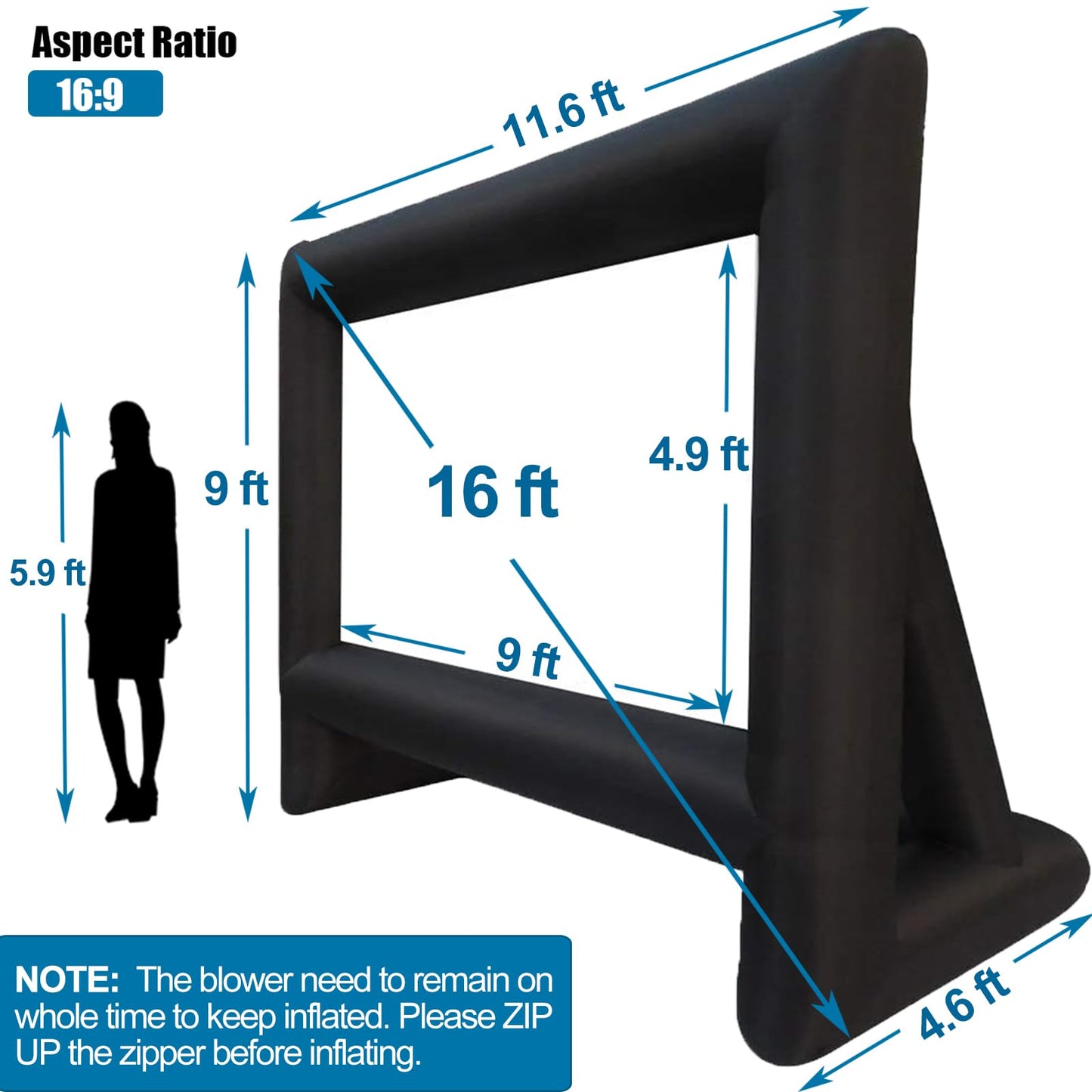 XHYCPY Pantalla de proyección Inflable de 16' con soplador - Soporta proyección Frontal o Trasera para la Noche de Cine en el Patio Trasero