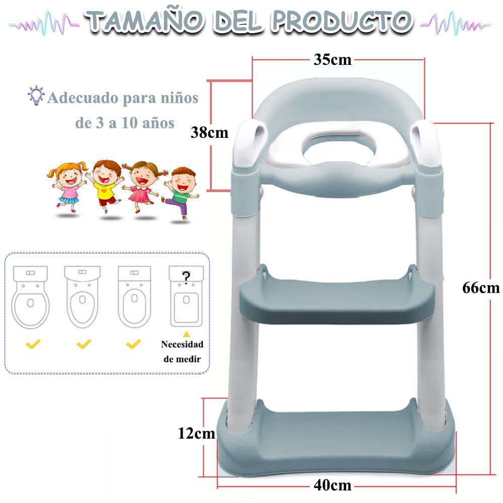 Jiula Asiento Entrenador para Baño con Escalera Antideslizante, Baño Entrenador Niño, Plegable Escalera para Baño Niños, Fácil de Guardar, Asiento Ergonómico, Edad de 3 a 10 Años, Tapizado, Gris#1