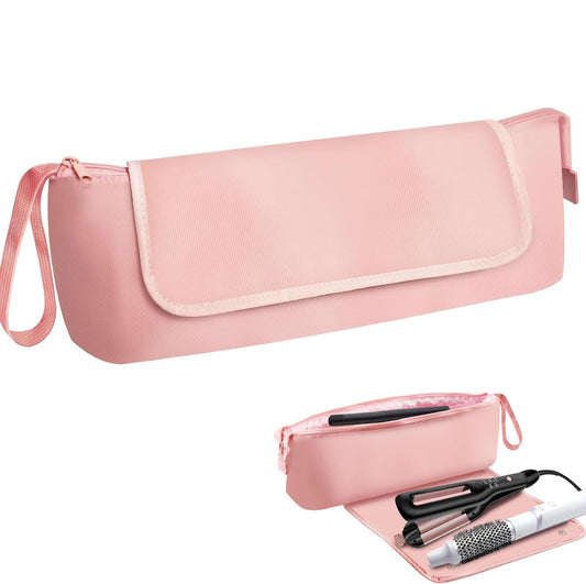 Hair Tools - Bolsa de viaje, funda de viaje de hierro plano 2 en 1 con almohadillas resistentes al calor, bolsos de viaje para peluquería resistente al calor para rizadores (Rosa)