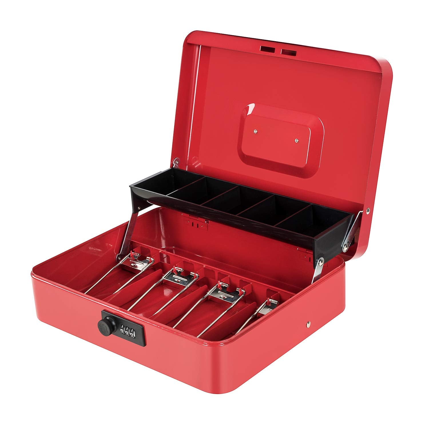 Caja metálica con caja y cerradura combinada 11,8 "x 9,4" x 3,54 "caja estratificada roja